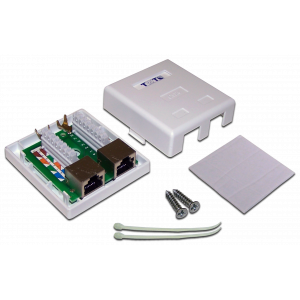 Wall mounting outlet with two RJ-45 category 6 STP sockets, white